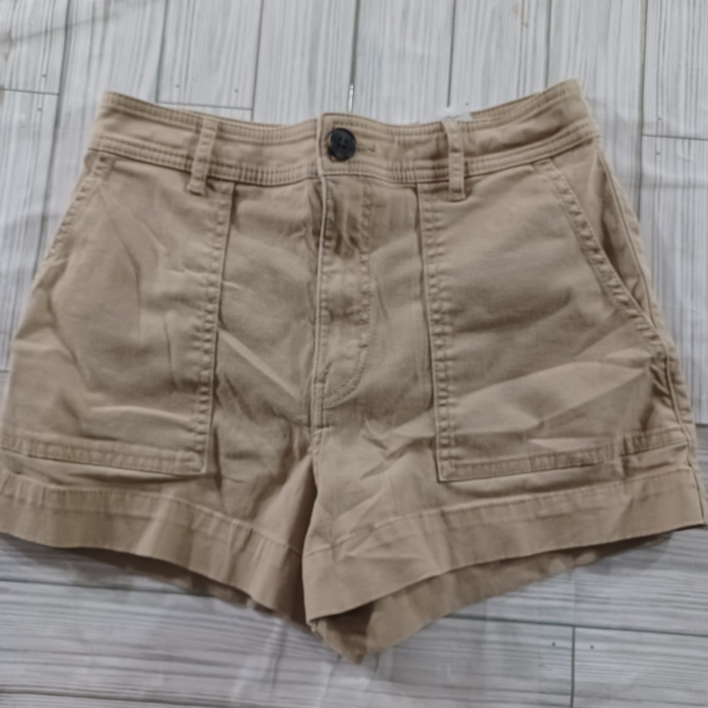 HM Tan Khaki Utility Shorts High Waisted Front Patch Pockets Womens Size 6